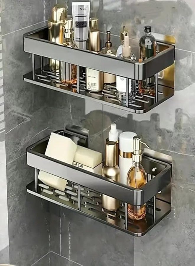 RAYMOX Pack of 2 Aluminum Wall Mounted Bathroom Organiser, Floating Shelf for Wall for Bathroom Cabinet Multifunctional Large Capacity Bathroom Rack, Bathroom Shelf for Wall (Black) - Image 1